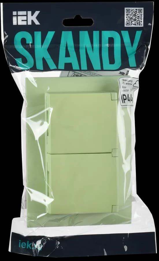 Розетка двойная с заземлением, крышкой и рамкой IEK SKANDY SK-R26-16-44-K06-F (мятный), фото 2