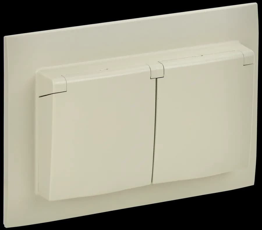 Розетка двойная с заземлением, крышкой и рамкой IEK SKANDY SK-R26-16-44-K10-F (бежевый)