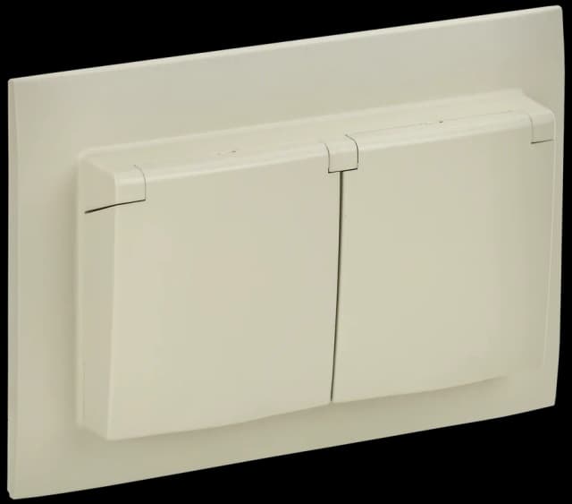 Розетка двойная с заземлением, крышкой и рамкой IEK SKANDY SK-R26-16-44-K10-F (бежевый)