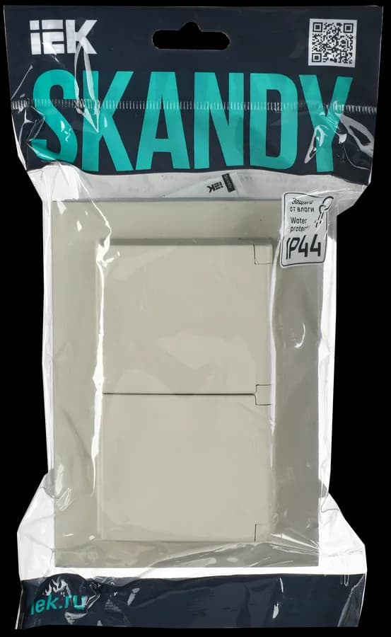 Розетка двойная с заземлением, крышкой и рамкой IEK SKANDY SK-R26-16-44-K10-F (бежевый), фото 2