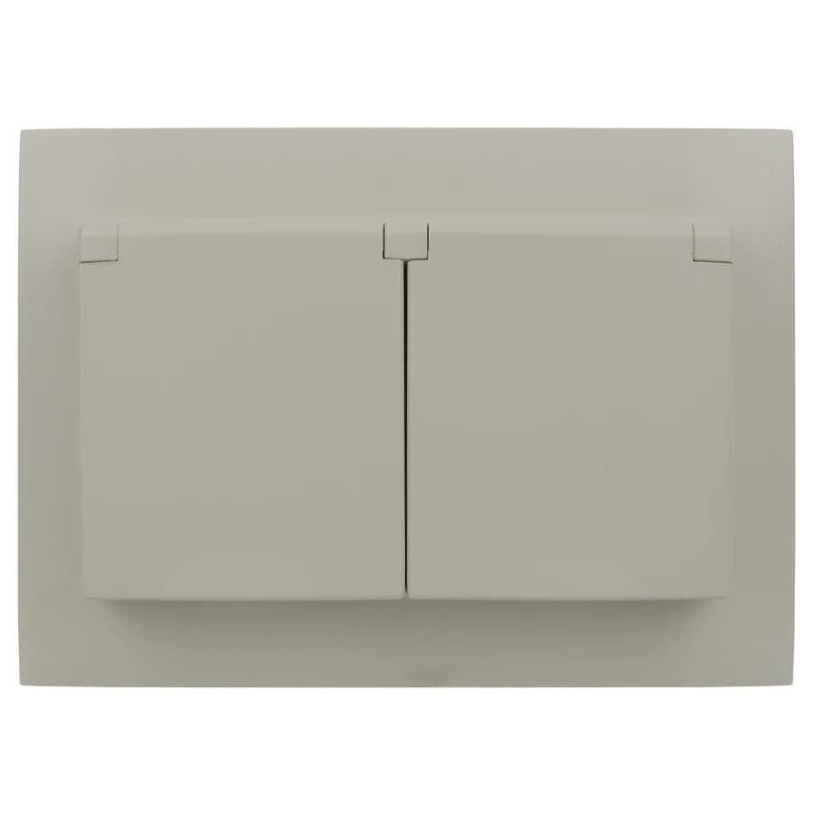 Розетка двойная с заземлением, крышкой и рамкой IEK SKANDY SK-R26-16-44-K10-F (бежевый), фото 3