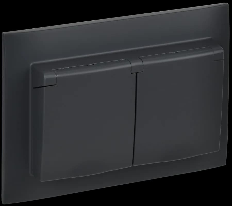 Розетка двойная без заземления с крышкой и рамкой IEK SKANDY SK-R26-16-44-K53-F (графит)