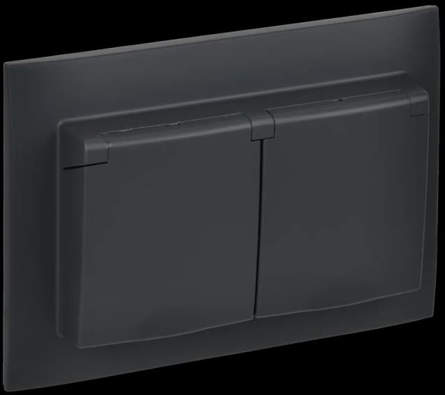 Розетка двойная без заземления с крышкой и рамкой IEK SKANDY SK-R26-16-44-K53-F (графит)