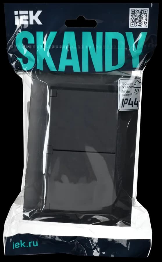 Розетка двойная без заземления с крышкой и рамкой IEK SKANDY SK-R26-16-44-K53-F (графит), фото 2