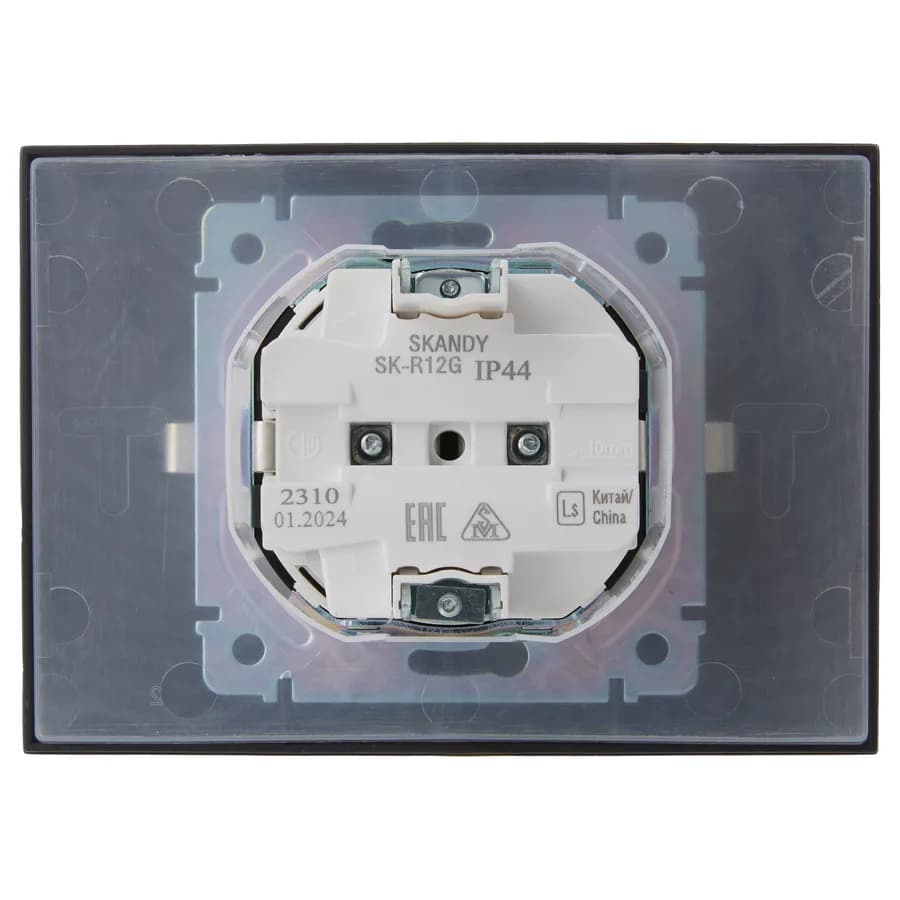 Розетка двойная без заземления с крышкой и рамкой IEK SKANDY SK-R26-16-44-K53-F (графит), фото 3