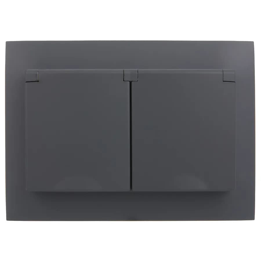Розетка двойная без заземления с крышкой и рамкой IEK SKANDY SK-R26-16-44-K53-F (графит), фото 4
