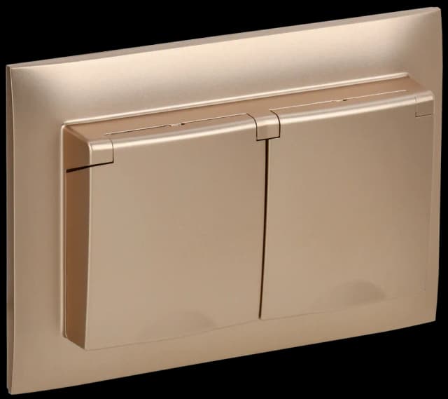 Розетка двойная без заземления с крышкой и рамкой IEK SKANDY SK-R26-16-44-K98-F (песочный)