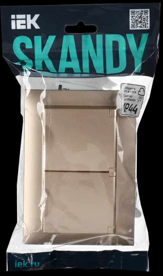Розетка двойная без заземления с крышкой и рамкой IEK SKANDY SK-R26-16-44-K98-F (песочный), фото 2