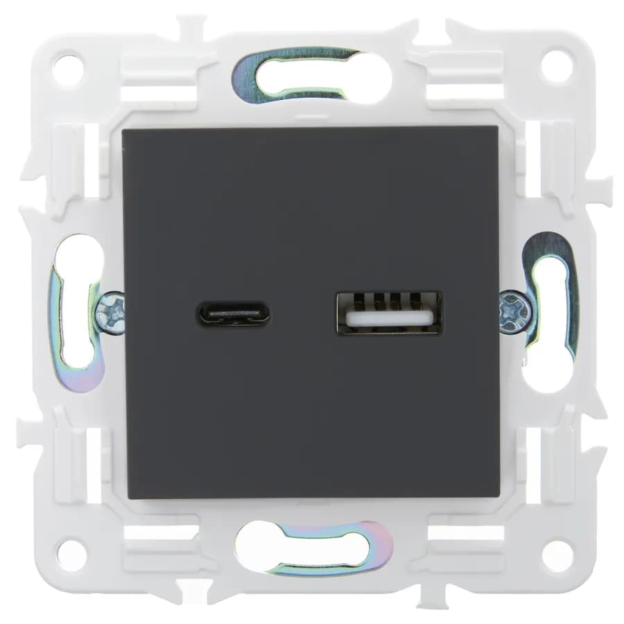 Розетка USB IEK SKANDY SK-U22-D31-K53 (графит), фото 2