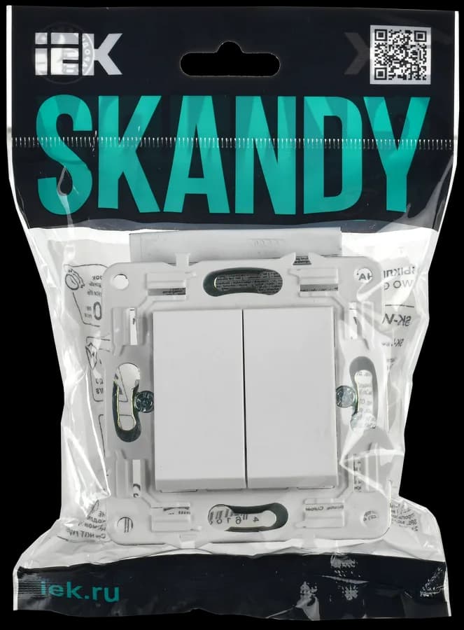 Выключатель 2-клавишный IEK SKANDY SK-V20-0-10-K01 (белый арктический), фото 2