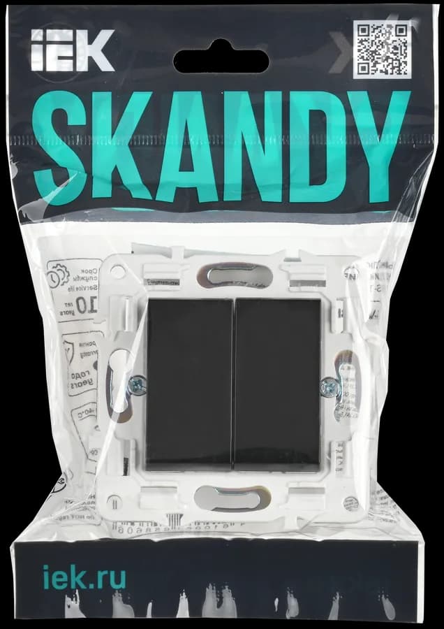 Выключатель 2-клавишный IEK SKANDY SK-V20-0-10-K02 (черный), фото 2