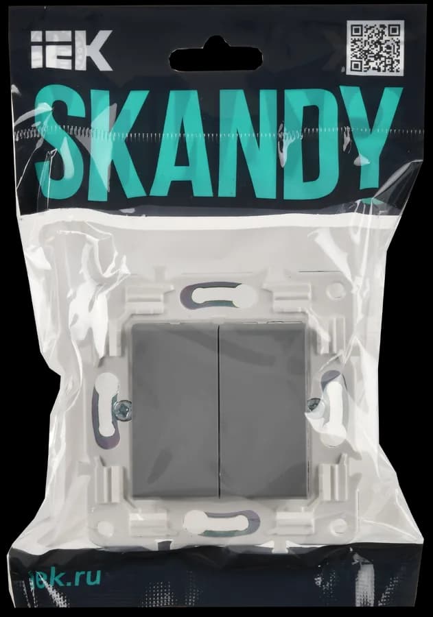 Выключатель 2-клавишный IEK SKANDY SK-V20-0-10-K03 (серый), фото 2