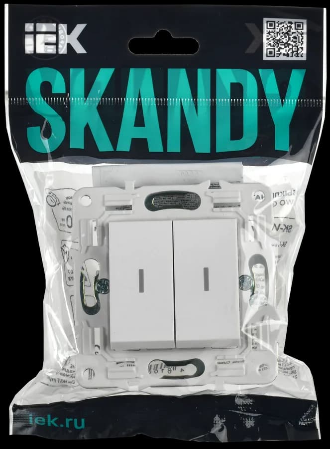 Выключатель 2-клавишный с подсветкой IEK SKANDY SK-V20-1-10-K01 (белый арктический), фото 2