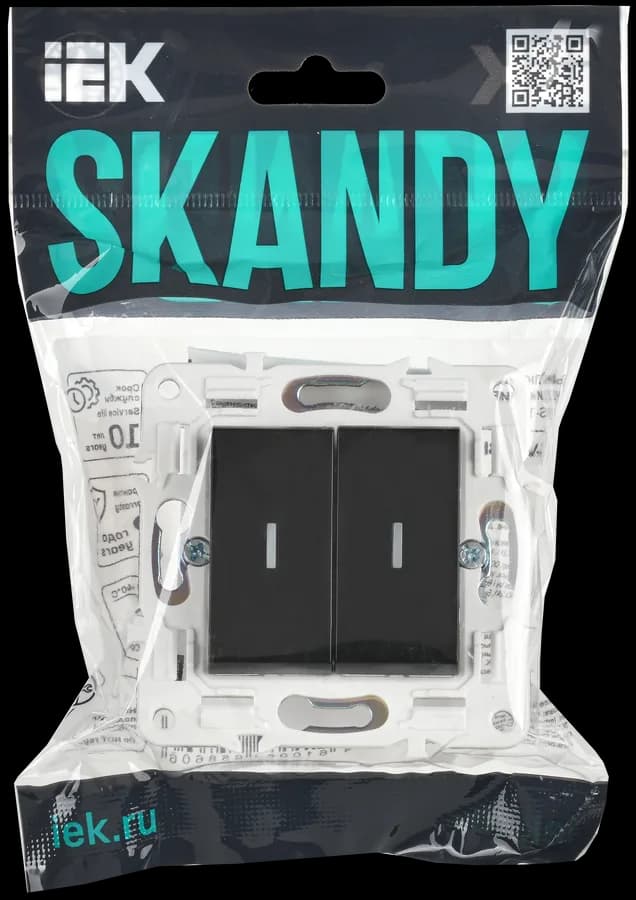 Выключатель 2-клавишный с подсветкой IEK SKANDY SK-V20-1-10-K02 (черный), фото 2