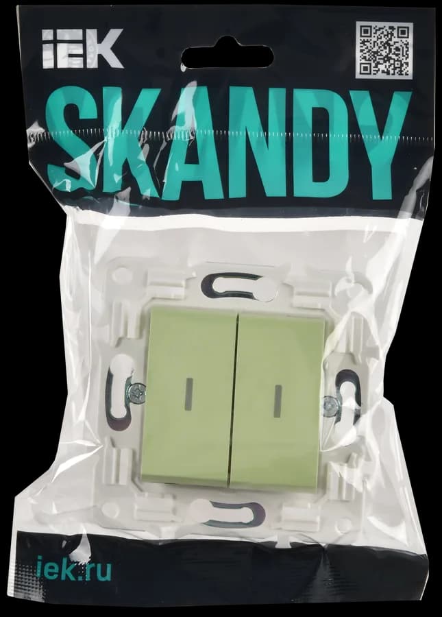 Выключатель 2-клавишный с подсветкой IEK SKANDY SK-V20-1-10-K06 (мятный), фото 2