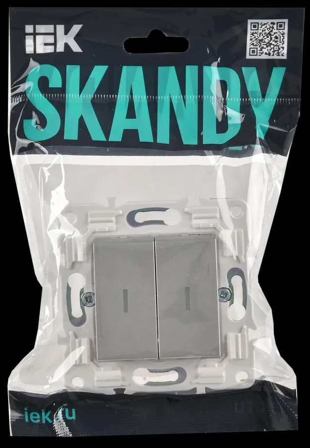 Выключатель 2-клавишный с подсветкой IEK SKANDY SK-V20-1-10-K23 (серебряный), фото 2
