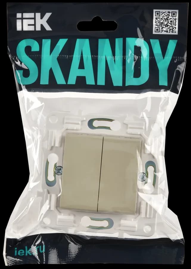 Выключатель 2-клавишный проходной IEK SKANDY SK-V22-0-10-K10 (бежевый), фото 2