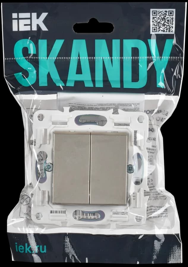 Выключатель 2-клавишный проходной IEK SKANDY SK-V22-0-10-K37 (шампань), фото 2