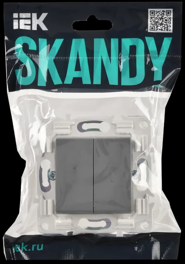 Выключатель 2-клавишный проходной с подсветкой IEK SKANDY SK-V22-1-10-K03 (серый), фото 2