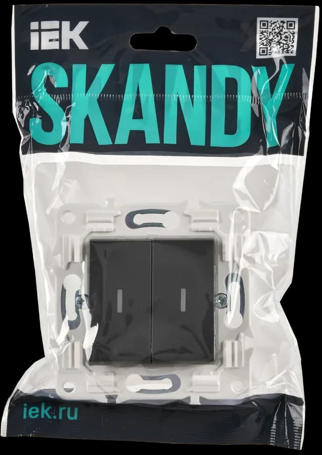 Выключатель 2-клавишный проходной с подсветкой IEK SKANDY SK-V22-1-10-K48 (титан), фото 2