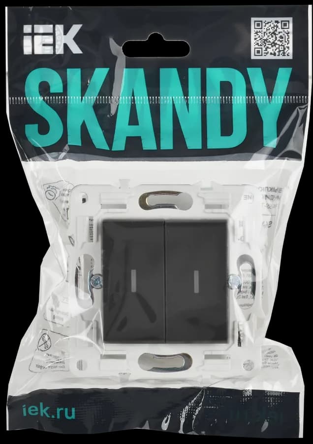 Выключатель 2-клавишный проходной с подсветкой IEK SKANDY SK-V22-1-10-K53 (графит), фото 2