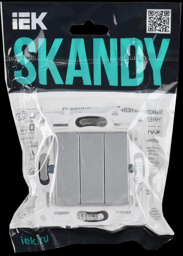 Выключатель 3-клавишный IEK SKANDY SK-V30-0-10-K23 (серебряный), фото 2