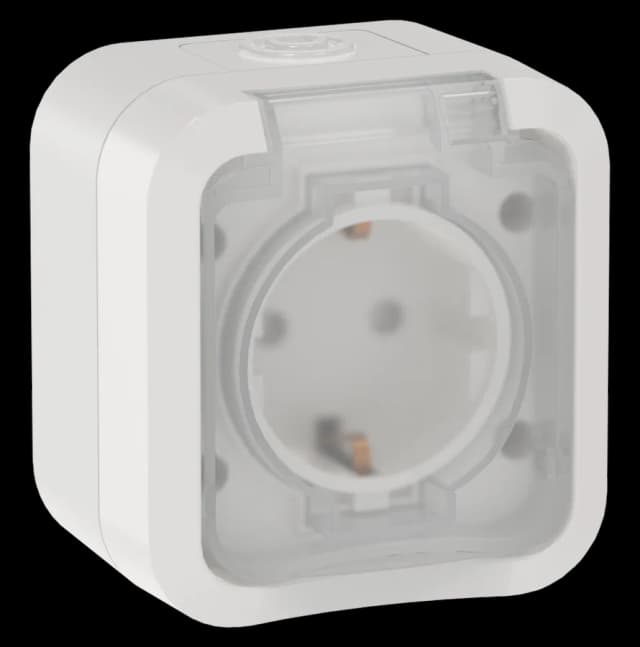 Розетка с заземлением, защитными шторками и крышкой IEK TORS TS-R16-16-55-K01 (белый)