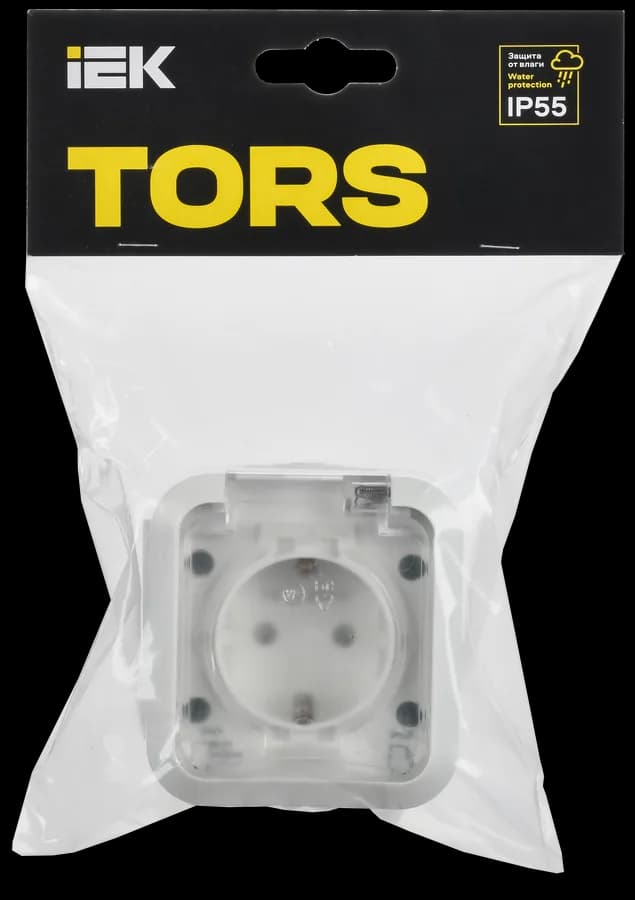 Розетка с заземлением, защитными шторками и крышкой IEK TORS TS-R16-16-55-K01 (белый), фото 2