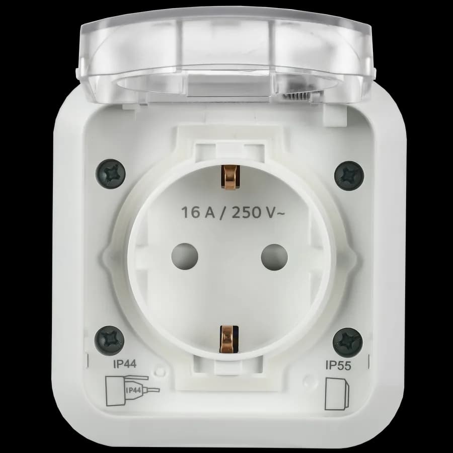 Розетка с заземлением, защитными шторками и крышкой IEK TORS TS-R16-16-55-K01 (белый), фото 3