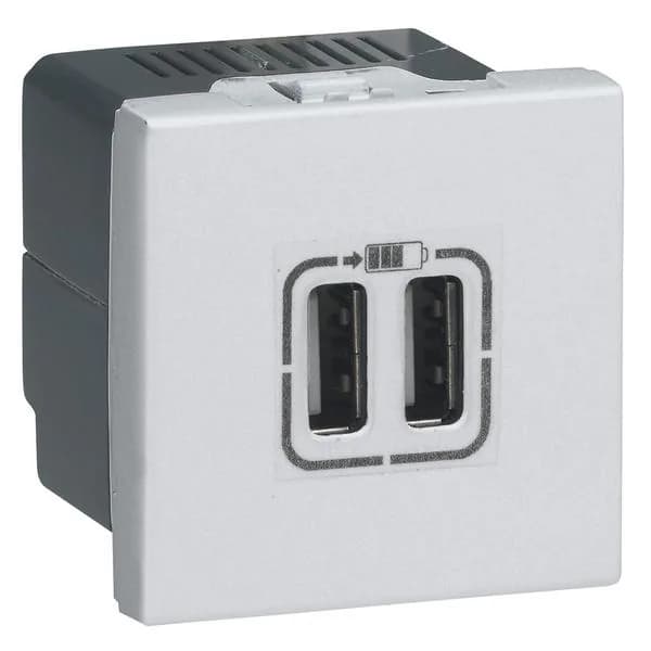 Розетка 2xUSB Legrand Mosaic 079394 (алюминий)