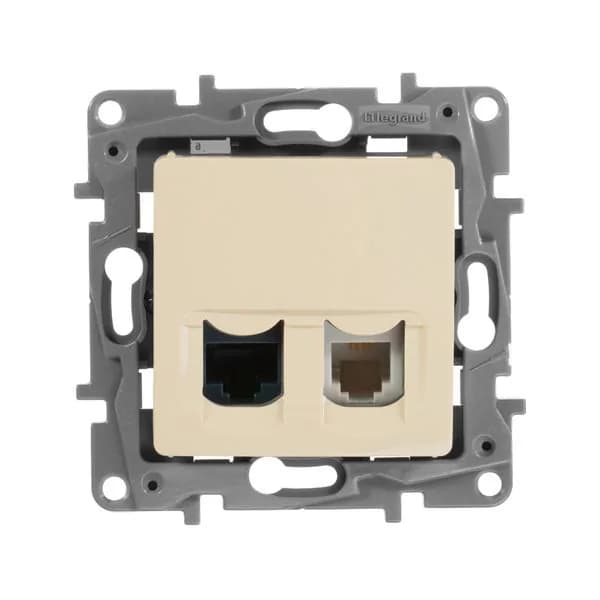 Розетка компьютерная RJ45 + RJ11 кат.5e Legrand Etika 672352 (слоновая кость), фото 2