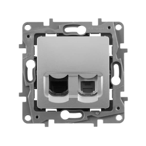 Розетка компьютерная RJ45 + RJ11 кат.5e Legrand Etika 672452 (алюминий), фото 2