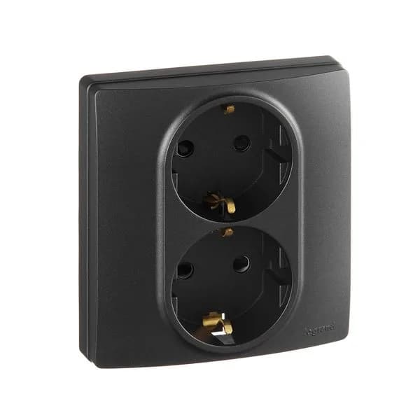 Розетка двойная с заземлением со шторками Legrand Etika 672633 (антрацит)