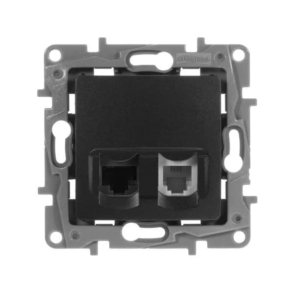 Розетка компьютерная RJ45 + RJ11 кат.5e Legrand Etika 672652 (антрацит), фото 2