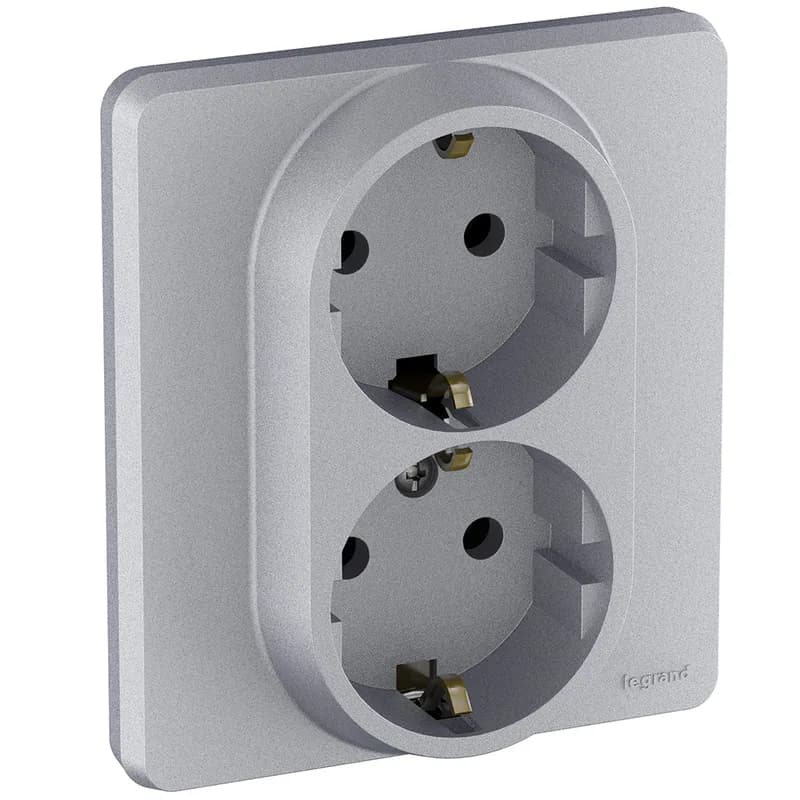 Розетка двойная с заземлением Legrand Inspiria 673752 (алюминий)