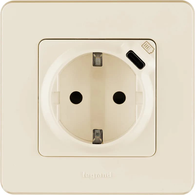 Розетка с заземлением и USB Legrand Inspiria 673771 (слоновая кость), фото 2