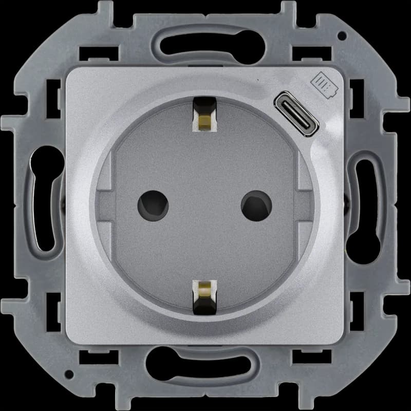 Розетка с заземлением и USB Legrand Inspiria 673772 (алюминий)