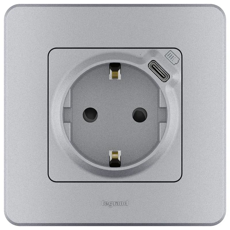 Розетка с заземлением и USB Legrand Inspiria 673772 (алюминий), фото 2