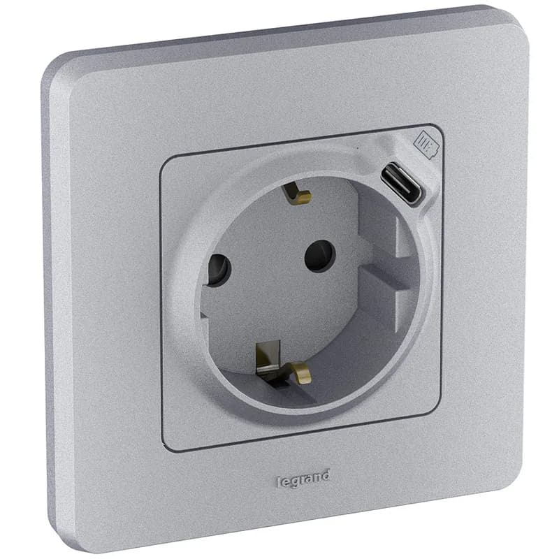 Розетка с заземлением и USB Legrand Inspiria 673772 (алюминий), фото 3