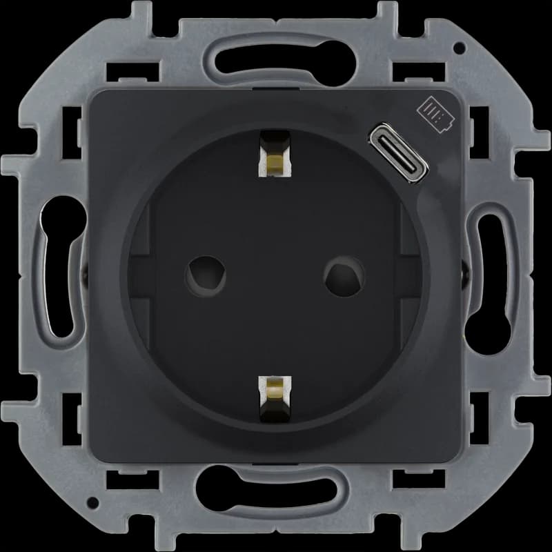 Розетка с заземлением и USB Legrand Inspiria 673773 (антрацит)