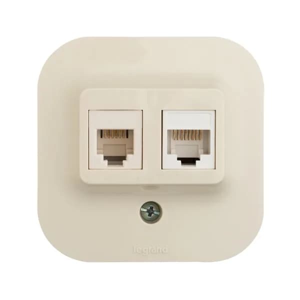 Розетка компьютерная RJ45 + RJ11 кат.5e Legrand Quteo 782251 (слоновая кость), фото 2