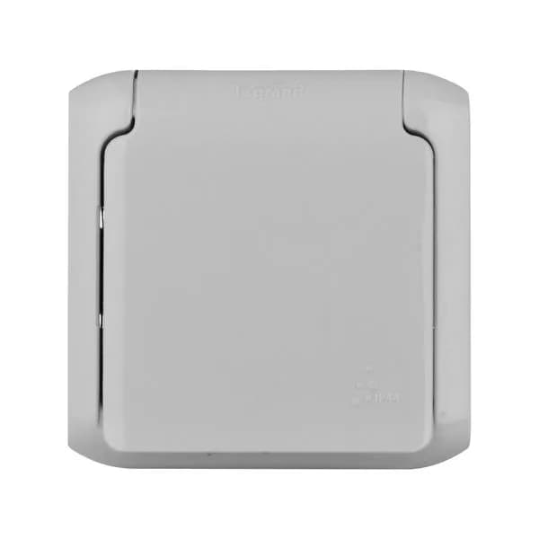 Розетка с заземлением со шторками влагозащищённая IP44 Legrand Quteo 782351 (серый), фото 3