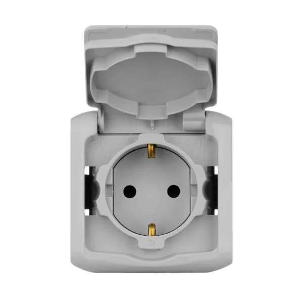 Розетка с заземлением со шторками влагозащищённая IP44 Legrand Quteo 782351 (серый), фото 4