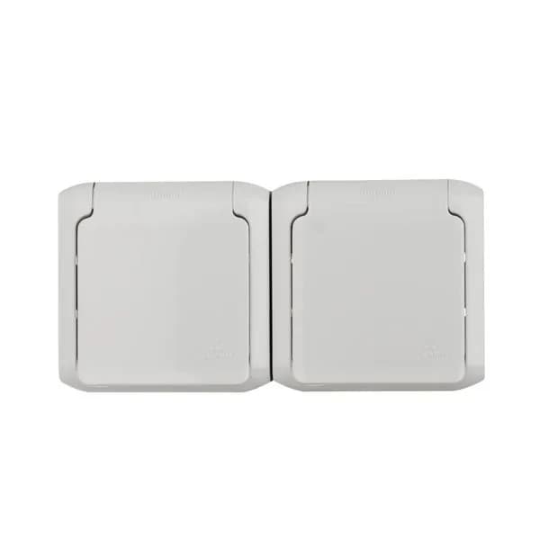 Розетка двойная с заземлением со шторками влагозащищённая IP44 Legrand Quteo 782353 (серый), фото 3