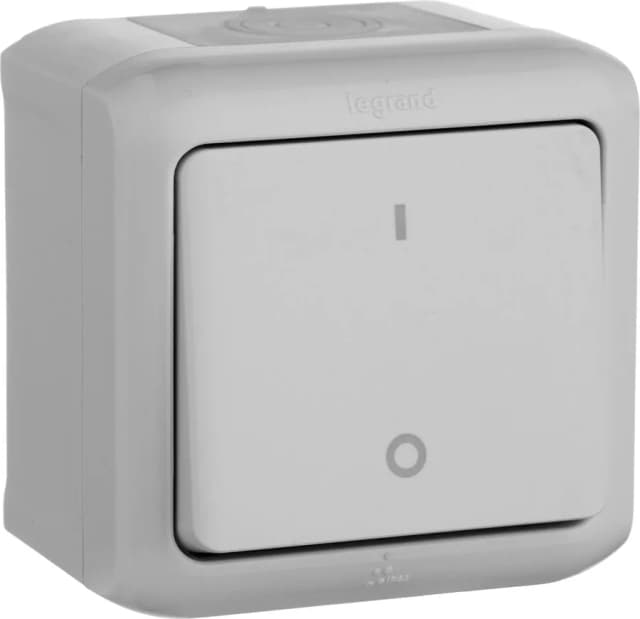 Выключатель 1-клавишный двухполюсный наружный Legrand Quteo 782339 (серый)