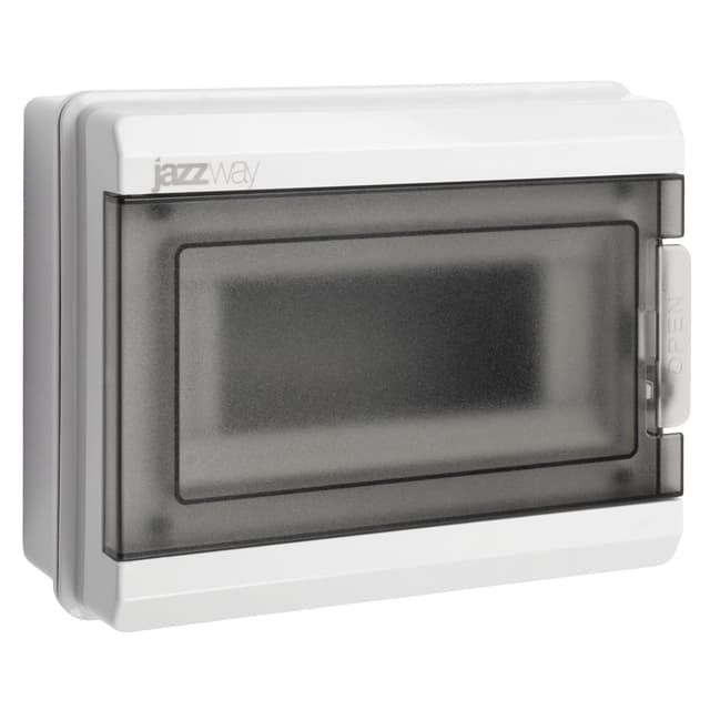 Бокс пластиковый навесной Jazzway PDB/W 5071988, ЩРН-ПГ-8, на 8 модулей, 1 ряд, IP65, серый