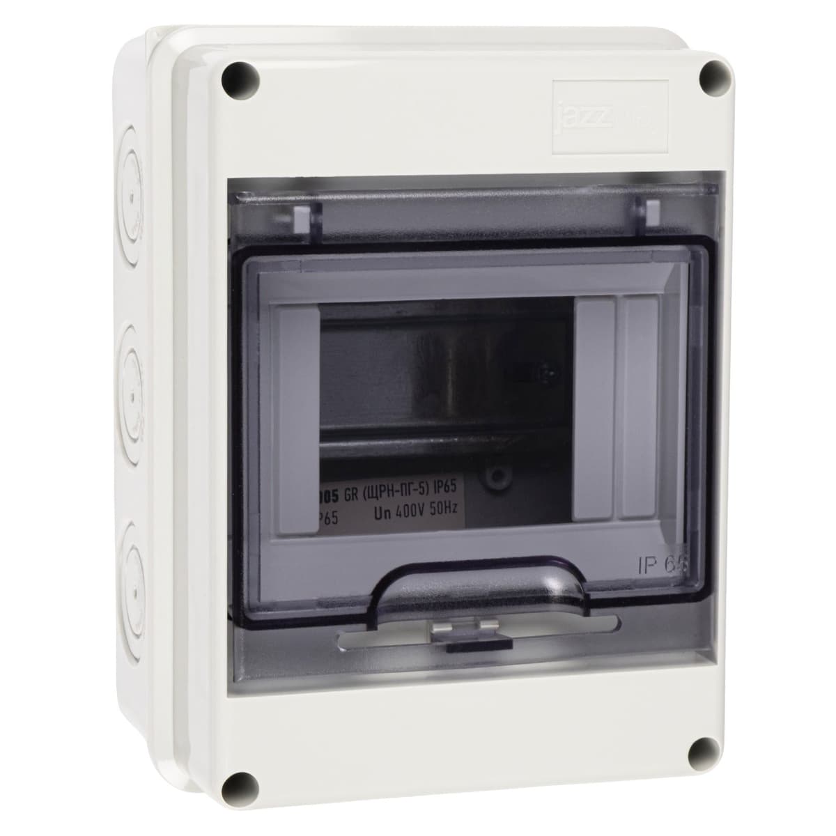 Бокс пластиковый навесной Jazzway PDB/W 5072053, ЩРН-ПГ-5, на 5 модулей, 1 ряд, IP65, серый