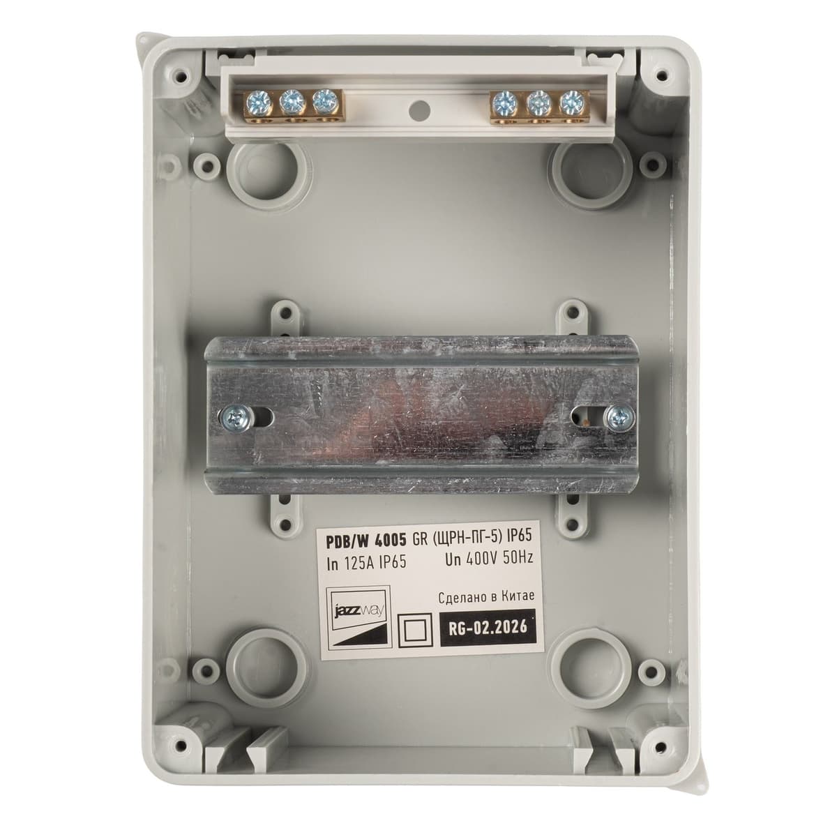 Бокс пластиковый навесной Jazzway PDB/W 5072053, ЩРН-ПГ-5, на 5 модулей, 1 ряд, IP65, серый