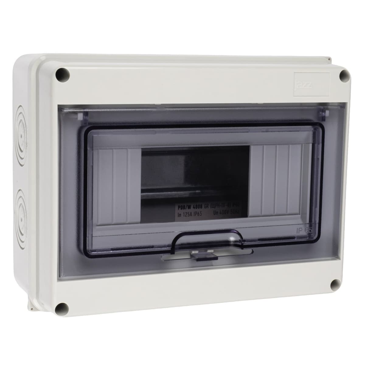 Бокс пластиковый навесной Jazzway PDB/W 5072060, ЩРН-ПГ-8, на 8 модулей, 1 ряд, IP65, серый