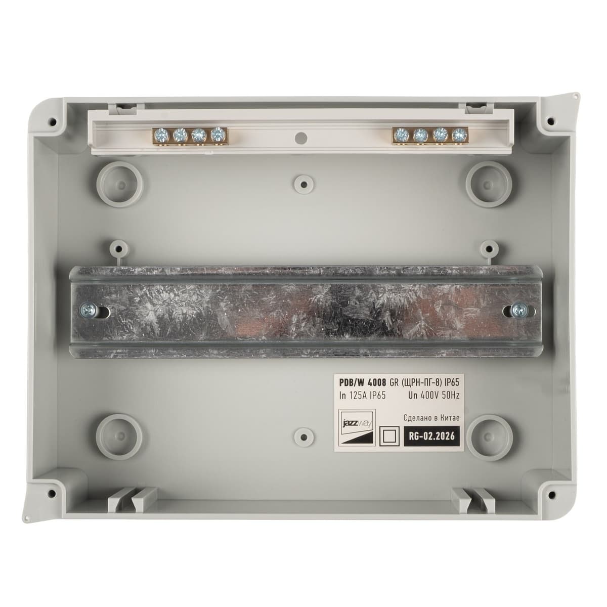 Бокс пластиковый навесной Jazzway PDB/W 5072060, ЩРН-ПГ-8, на 8 модулей, 1 ряд, IP65, серый
